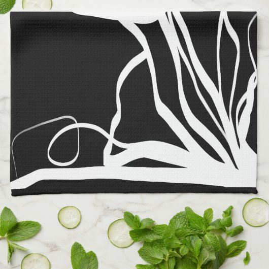 Boeket Noir: Abstract Zwart & Wit Theedoek (Gevouwen)