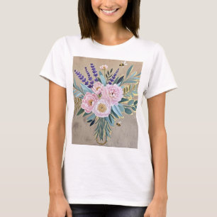 Boeket pioenen lavendel bloemen rustiek t-shirt