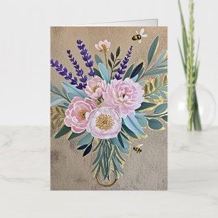 Boeket pioenrozen lavendelbloemen Rustiek Folie Wenskaart