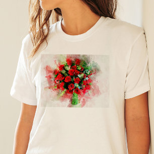 Boeket Rode Rozen Aquarel op Witte Achtergrond T-shirt