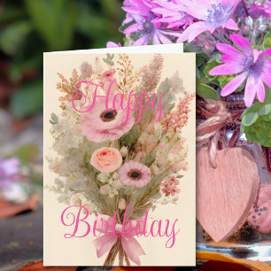 Boeket Roze Lente Bloemen Gelukkige Verjaardag Kaart