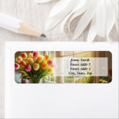 Boeket tulpen bij het raam etiket (Insitu)