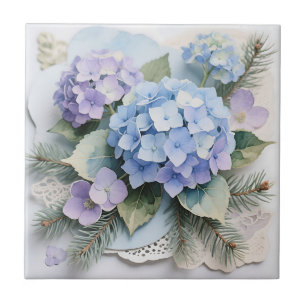 Boeket van Blauwe Hortensia's Aquarel Sereniteit Tegeltje