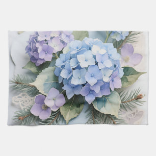 Boeket van blauwe hortensia's waterverf sereniteit theedoek