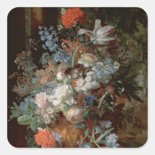 Boeket van bloemen in een landschap vierkante sticker