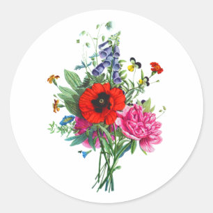 Boeket van Foxglove, Poppy en Peonie van Prevost Ronde Sticker