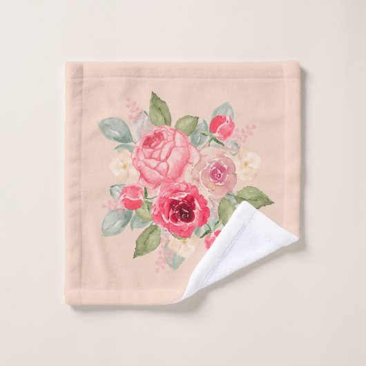 Boeket van geschilderde roze rozen bad handdoek (Wasdoekje)