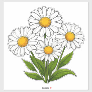 Boeket van helderwitte madeliefjes met gele hartje sticker