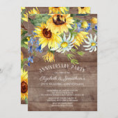 Boeket van landelijke zonnebloemen 25ste verjaarda kaart (Voorkant / Achterkant)