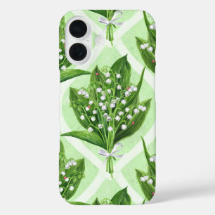 Boeket van lelie van de vallei bloemen op groen iPhone 16 hoesje