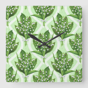 Boeket van lelie van de vallei bloemen op groen vierkante klok