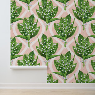Boeket van lelie van de vallei bloemen op roze behang