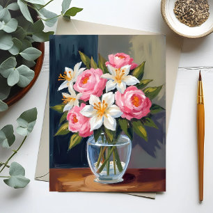 Boeket van lelies en rozen   Bloemvaas met aquarel Briefkaart