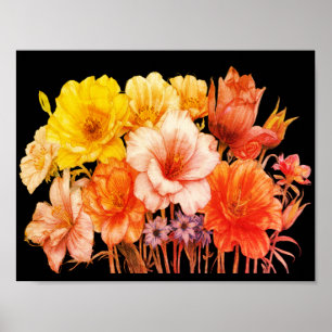 Boeket van ontluikende gele en oranje bloemen op d poster
