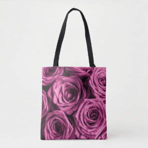 Boeket van paarse rozen, bloemenachtergrond draagtas