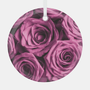 Boeket van paarse rozen, bloemenachtergrond glas ornament