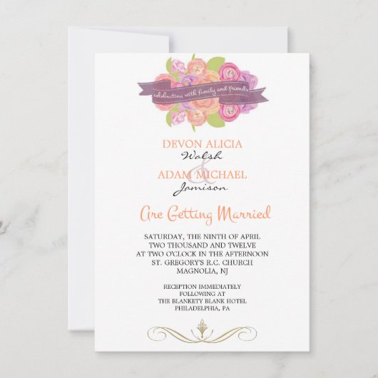 Boeket van Ranunculus Huwelijksuitnodiging Kaart (Voorkant)