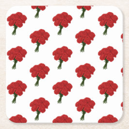 Boeket van rode anjers - Elegante romantische kuns Vierkante Kartonnen Onderzetter