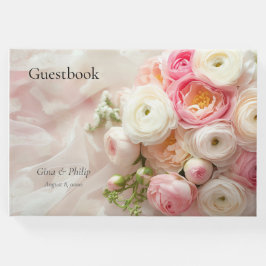 Boeket van roze en witte ranunculus close-up gastenboek