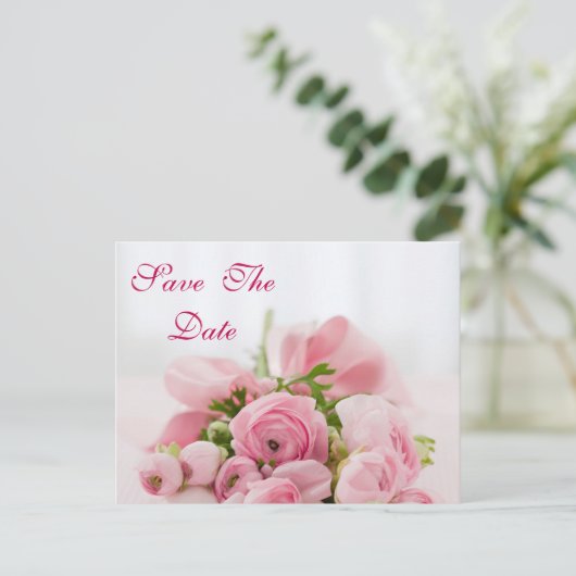 Boeket van Roze Rozen 21e verjaardag Save the date Aankondigingskaart (Staand voorkant)