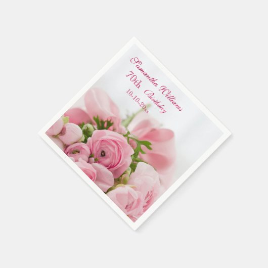 Boeket van Roze Rozen 70ste verjaardag Servetten (Hoek)