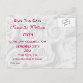 Boeket van Roze Rozen 75e verjaardag Save the date Aankondigingskaart (Achterkant)
