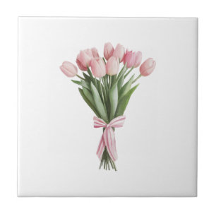 Boeket van roze tulpen tegeltje