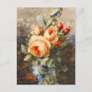 boeket van rozen in een vaas briefkaart