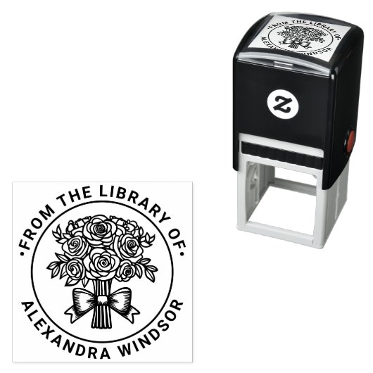 Boeket van Rozen met Bow Ribbon Library Boeknaam Zelfinktende Stempel (In situ)
