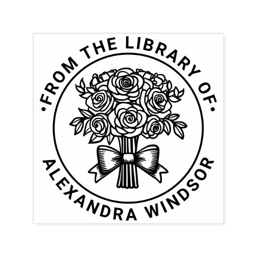 Boeket van Rozen met Bow Ribbon Library Boeknaam Zelfinktende Stempel (Design)