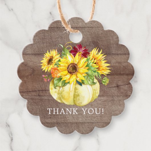 Boeket van ruwe zonnebloemen Pompoen Bedankkaart F Bedankjes Labels (Voorkant)