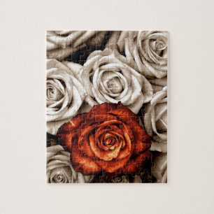 Boeket van witte en Rode rozen Legpuzzel