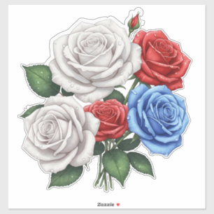 Boeket van witte, rode en blauwe rozen sticker