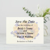 Boeket van zonnebloemen en paarse statice save the date (Staand voorkant)