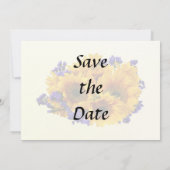 Boeket van zonnebloemen en paarse statice save the date (Achterkant)