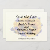 Boeket van zonnebloemen en paarse statice save the date (Voorkant / Achterkant)
