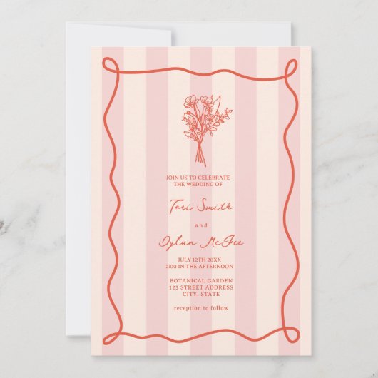 Boeket werveling roze streep tropische bruiloft kaart (Voorkant)
