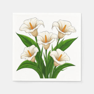 Boeket witte callalilie met groene bladeren servet