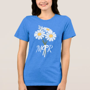 Boeket witte madeliefjes monogram bruiloft Tri-Blend shirt