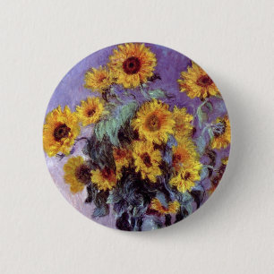 Boeket zonnebloemen door Claude Monet, Vintage Kun Ronde Button 5,7 Cm