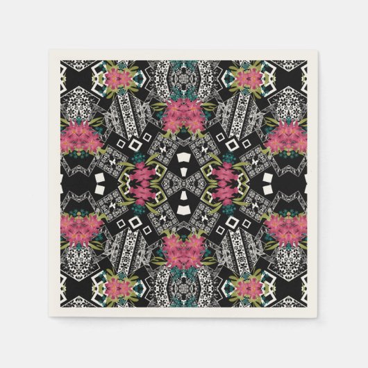 Boeketten van roze bloemen op een geometrische servet (Voorkant)