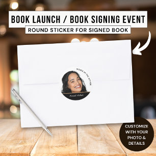 Boekexemplaar gesigneerd door de auteur Schrijver  Ronde Sticker