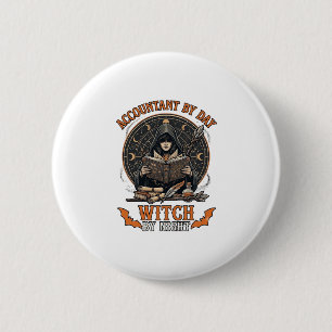 Boekhouder Dag Heks Nacht Halloween Magie Boek_1 Ronde Button 5,7 Cm