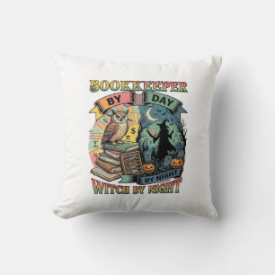 Boekhouder Dag Heks Nacht Halloween Uil Boeken Pom Kussen