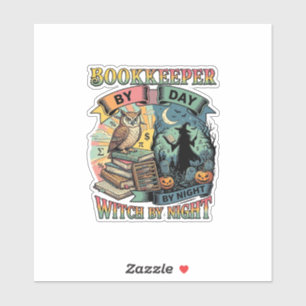 Boekhouder Dag Heks Nacht Halloween Uil Boeken Pom Sticker