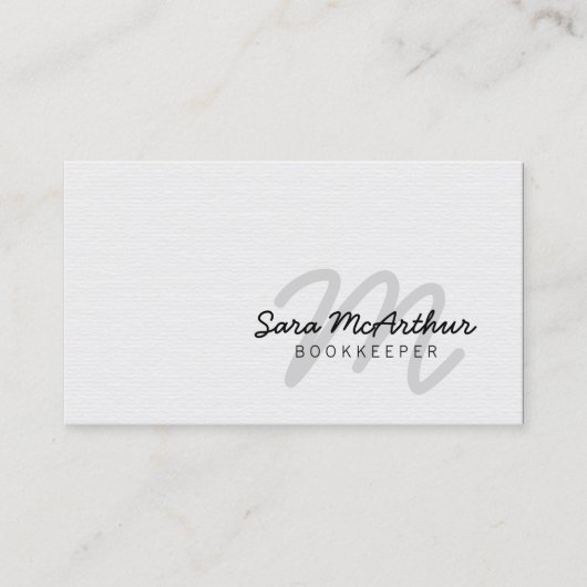 Boekhouder Finance White Paper Cursive Monogram Visitekaartje (Voorkant)