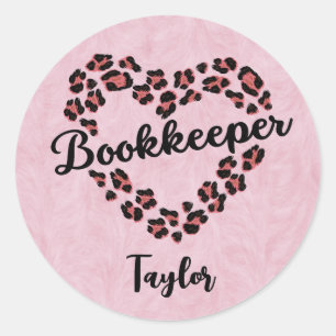 Boekhouder Leopard Heart Lijst Roze Ronde Sticker
