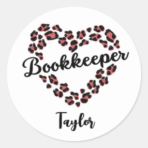 Boekhouder Leopard Heart Lijst Wit Ronde Sticker