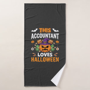 Boekhouder Loves Halloween Pompoen Boekhouder Desi Badhanddoek