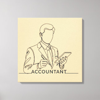 Boekhouder, one line art, met tekst en kleur canvas afdruk